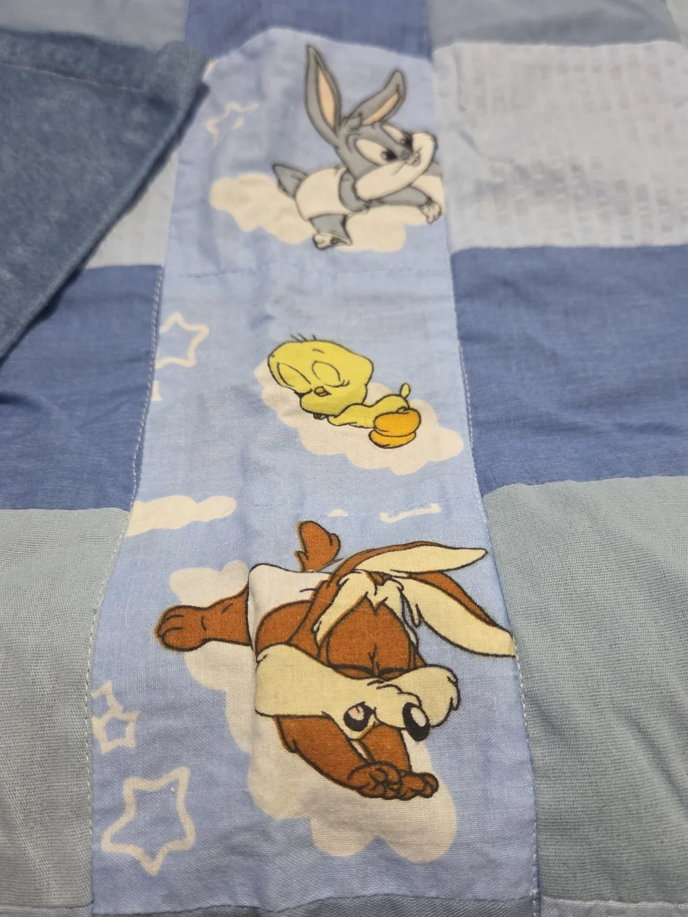 Vintage 90s Baby Looney Tunes Crib Quilt Handmade Patchwork Blanket